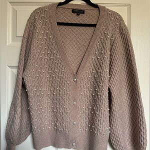 JOSEPH A Faux Pearl V-Neck Cardigan, color: Shadow —FINAL SALE ENDS THIS WEEKEND